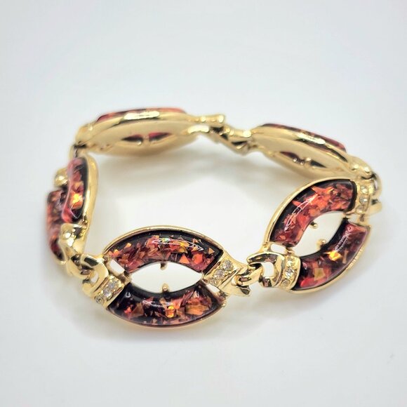 Coro Red Confetti Lucite Link Vintage Bracelet w/Fold Over Clasp - Picture 1 of 9